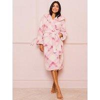 Jim Jam The Label Check Hooded Lamb Fleece Robe - Pink