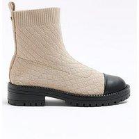 River Island Quilted Sock Boot - Cream