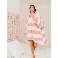 Jim Jam The Label Hooded Stripe Fleece Poncho - Pink / White