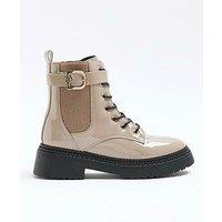River Island Lace Up Buckle Boot - Natural
