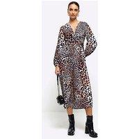 River Island Knot Leopard Midi Dress - Black
