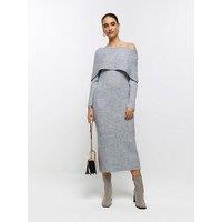 River Island Bardot Neck Knit Midaxi Dress - Grey