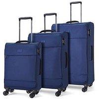 Rock Luggage Paris 8 Wheel Softshell Lightweight 3Pc Suitcase With Lock -Navy