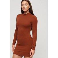 Superdry High Neck Long Sleeve Jersey Mini Dress - Red