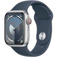 Apple Watch Series 9 (Gps + Cellular), 41Mm Silver Aluminium Case With Storm Blue Sport Band - S/M