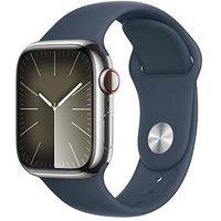 Apple Watch Series 9 (Gps + Cellular), 41Mm Silver Stainless Steel Case With Storm Blue Sport Band -