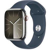 Apple Watch Series 9 (Gps + Cellular), 45Mm Silver Stainless Steel Case With Storm Blue Sport Band -