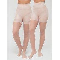 Everyday 2 Pack Bum, Tum Thigh Sheer Tights (Shiny) - Nude