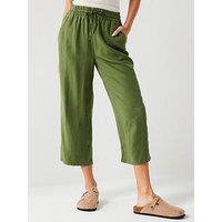 Everyday Crop Linen Blend Trousers - Khaki