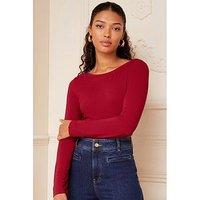Love & Roses Jersey Woven Trim Boatneck Top - Red