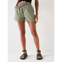 V By Very High Waist Turn Up Shorts - Khaki