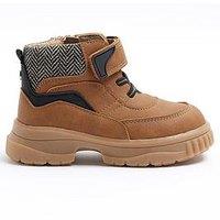 River Island Kids Mini Boys Worker Boots Brown Side Zip Suedette Shoes