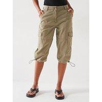 V By Very Poplin Cargo Longline Shorts - Khaki