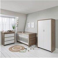 Tutti Bambini Modena 4 Piece Furniture Set- White/Oak (Cot Bed, Sprung Mattress, Chest Changer, Ward