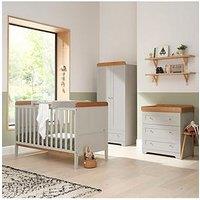 Tutti Bambini Rio 5 Piece Furniture Set- Dove Grey/Oak (Cot Bed, Cot Top Changer, Sprung Mattress, C