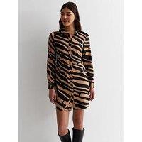 New Look Tall Brown Animal Print Mini Shirt Dress