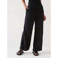 Everyday Crinkle Cotton Wide Leg Trousers - Black