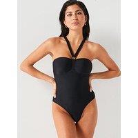 V By Very Shape Enhancing Halter Gold Trim Swimsuit
