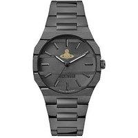 Vivienne Westwood Bank Unisex Quartz Watch With Dark Grey Dial And Ipgun Stainless Steel Bracelet