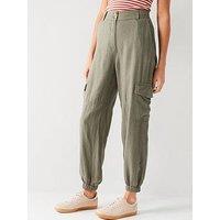 V By Very Linen Blend Cargo Trousers - Khaki