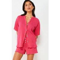 V By Very X Tara Maynard Crinkle Frayed Edge Co Ord Beach Shirt - Pink