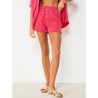 V By Very X Tara Maynard Crinkle Button Front Co Ord Beach Short - Pink