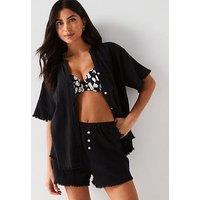 V By Very Frayed Edge Button Front Blouse - Black