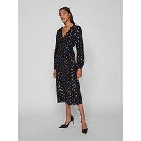 Vila Ella V-Neck Foil Wrap Midi Dress - Black