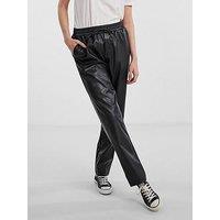 Pieces Selma Faux Leather High Waist Tapered Pant - Black