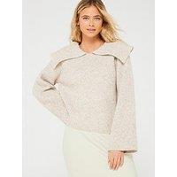 Pieces Long Sleeve Oversized Collar Jumper - Natural