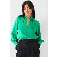 Vila Elma Twist Collar Long Sleeve Top - Green