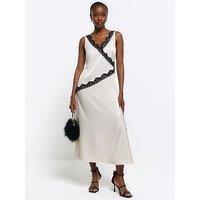 River Island Asymetric Hem Slip Dress - Cream