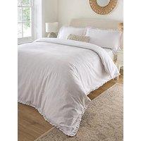 Very Home Stripe Seersucker Ruffle Edge Duvet Cover - White/Natural