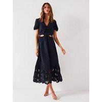 V By Very Broderie Midaxi Dress - Navy