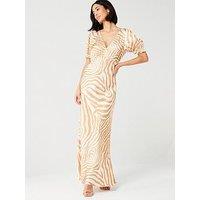 V By Very Short Sleeve V Neck Zebra Print Column Midaxi Dress