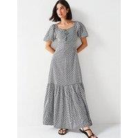 V By Very Cotton Geo Puff Sleeve Tired Midaxi Dress
