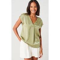 V By Very Short Sleeve Notch Neck Blouse - Green