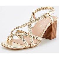 V By Very Wide Fit Plait Strappy Block Heel Sandal - Gold