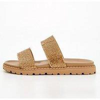 Everyday Wide Fit Diamante Twin Strap Slider Sandal - Gold