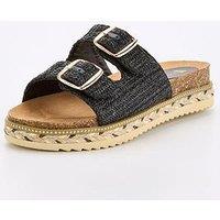 V By Very Wide Fit Buckle Footbed Sandal With Trim - Black