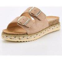 V By Very Wide Fit Buckle Footbed Sandal With Trim - Brown