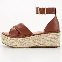 V By Very Cross Strap Wedge Sandal - Tan