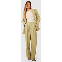 Boohoo Pleat Front Straight Leg Trousers - Olive