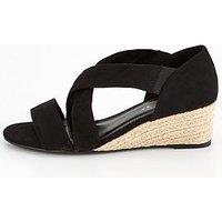 V By Very Wide Fit Low Strappy Wedge Sandal - Black