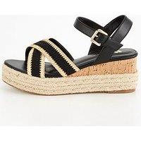 V By Very Wide Fit Cork Insert Raffia Wedge Sandal - Black