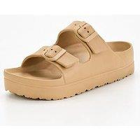 Everyday Twin Strap Buckle Slider Sandal - Brown