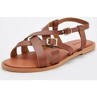 Everyday Wide Fit Leather Buckle Strappy Sandal - Brown