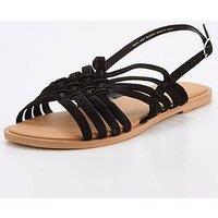 Everyday Extra Wide Fit Leather Strappy Weave Sandal - Black