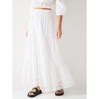 V By Very Broidery Hem Co Ord Tiered Maxi Skirt - White