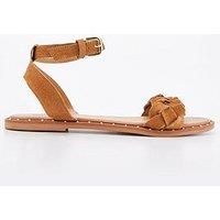 Everyday Leather Weave Strap Sandal With Studs - Brown